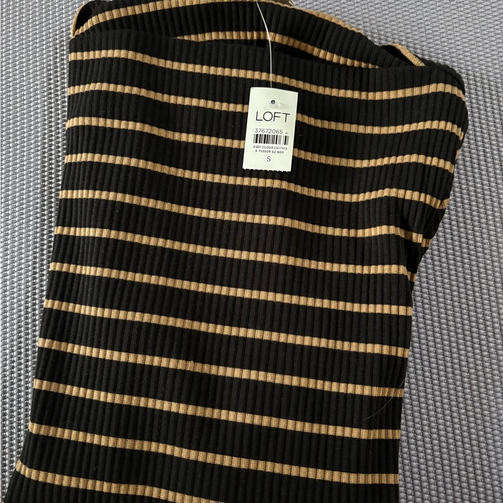 LOFT Black and Camel Striped Ribbed Boatneck